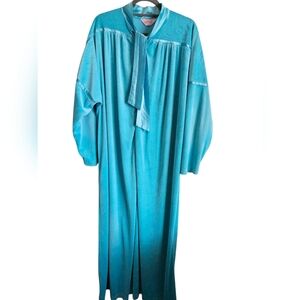 Vintage 60s 70s Aqua Blue Velour Women's Housecoat Size Large.